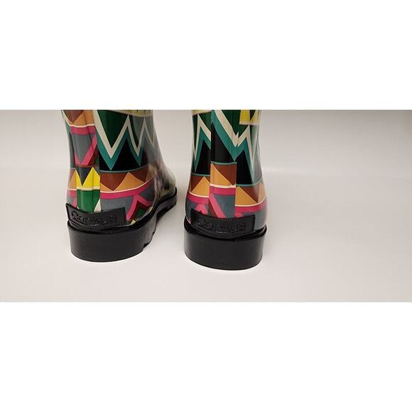 Corkys Shoes Women's Sunshine Multi Color Chevron Print Rain Boots Size 10 - Picture 9 of 12